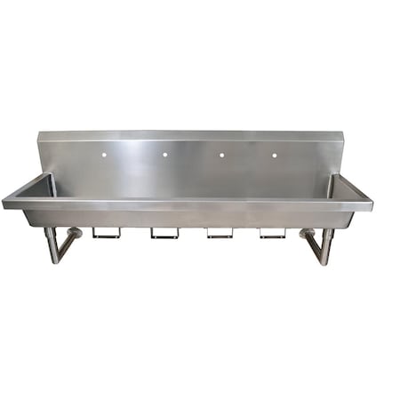 Bk Resources 96"Wall Mount 4 Station Handwash Sink, 1 Hole Splash Mount, Bracket MSHS-96W1B